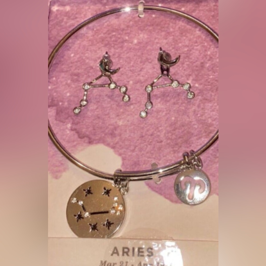 Earthbound Zodiac Aries Earrings And Bracelet Set Rhinestones Astrology